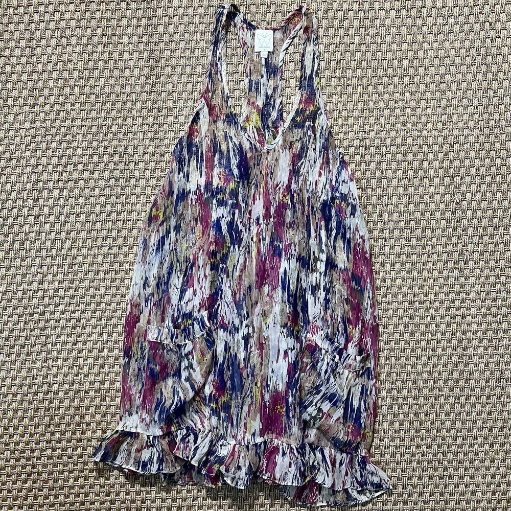 Ella Moss Sheer Racerback Tunic Top Dress Hi-Lo Ruffle Hem 100% Silk Sz S